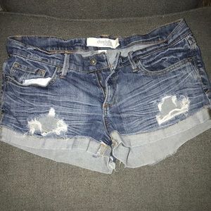 Distressed CR denim shorts
